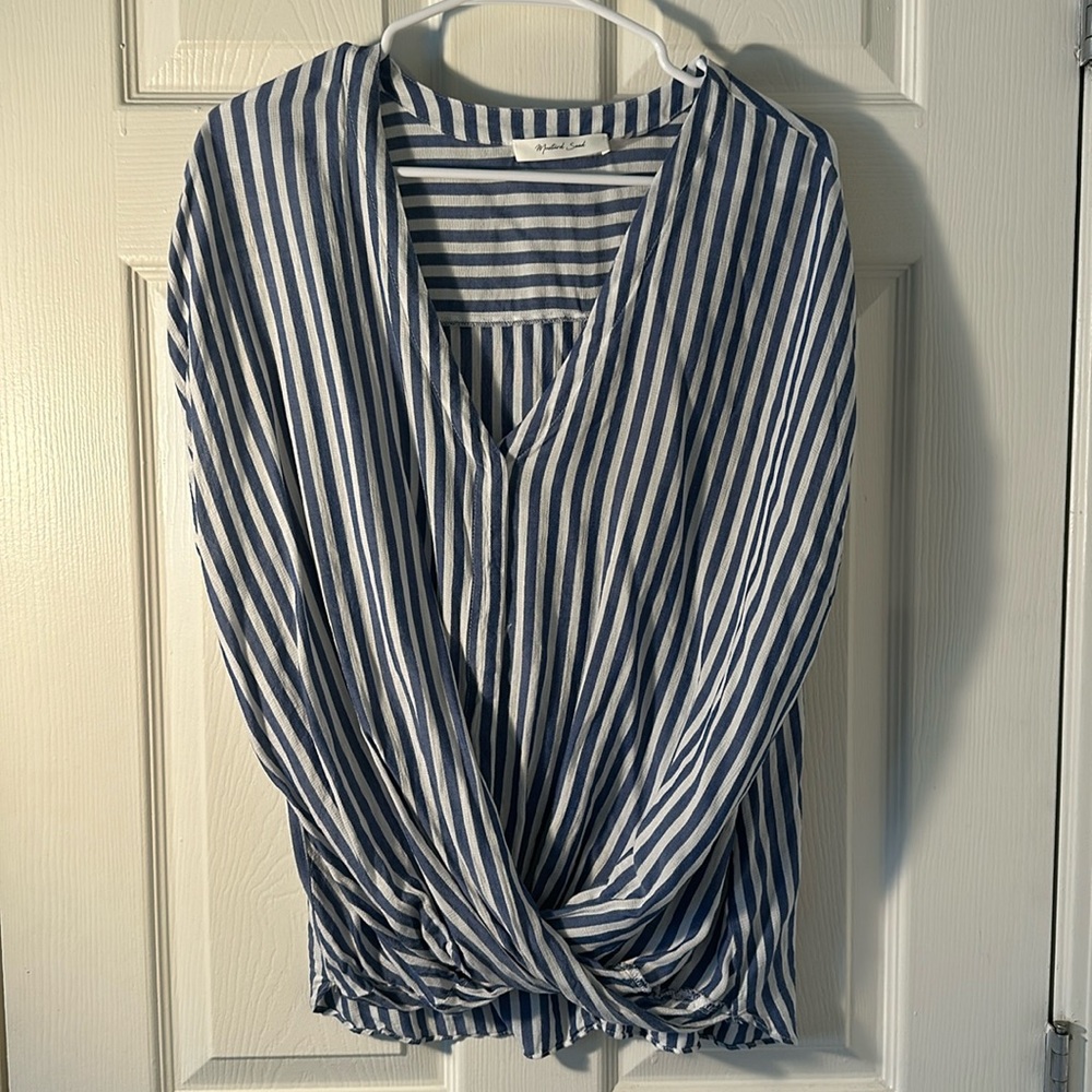 Blue and white striped blouse
